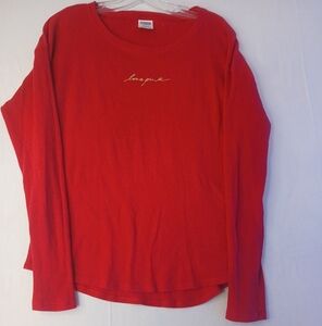 PINK Victoria's Secret Women Top Large Black Shirt Logo Waffle Knit Tee Sze L